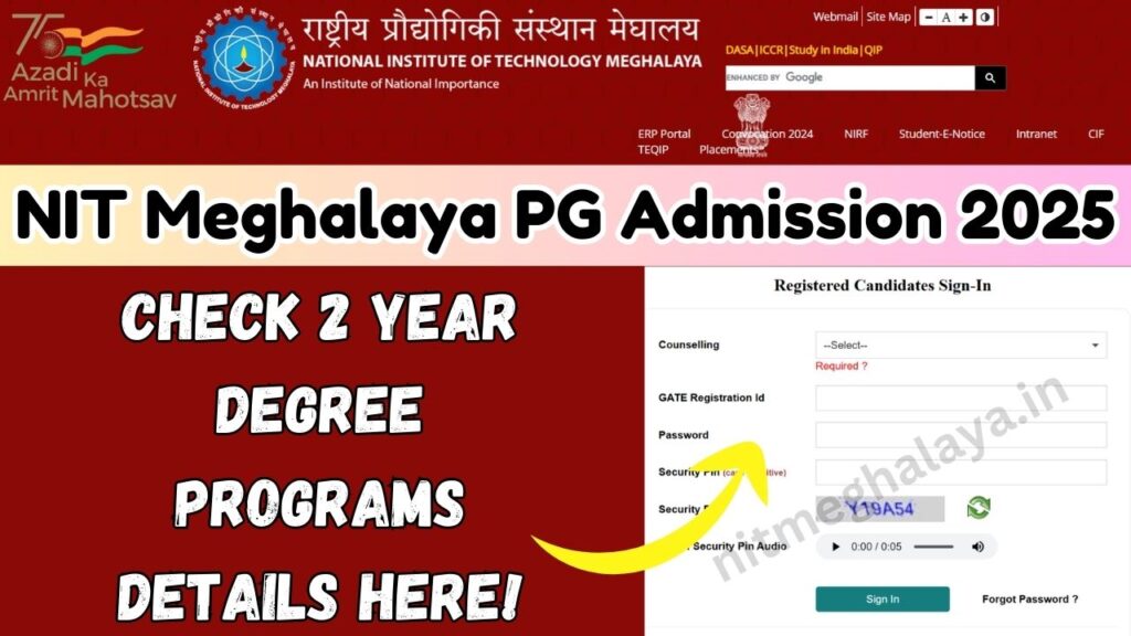 NIT Meghalaya PG Admission 2025